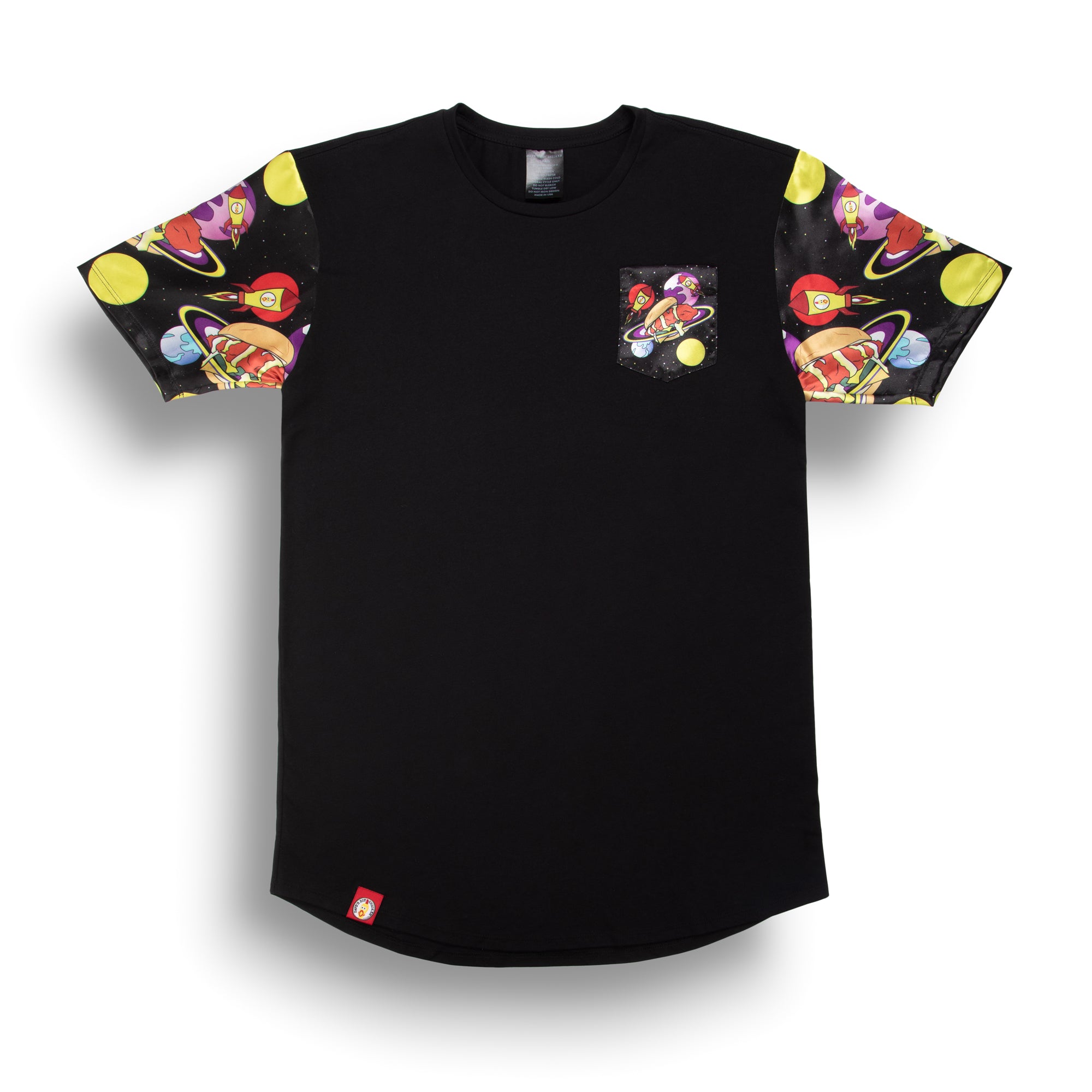 plain black easy-fit tee shirt with outer space theme